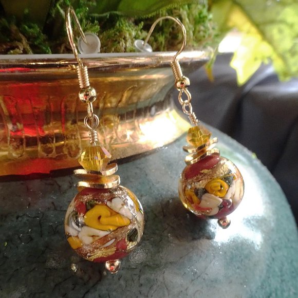 Handmade Murano lampwork and millefiori earrings - Picture 7 of 7